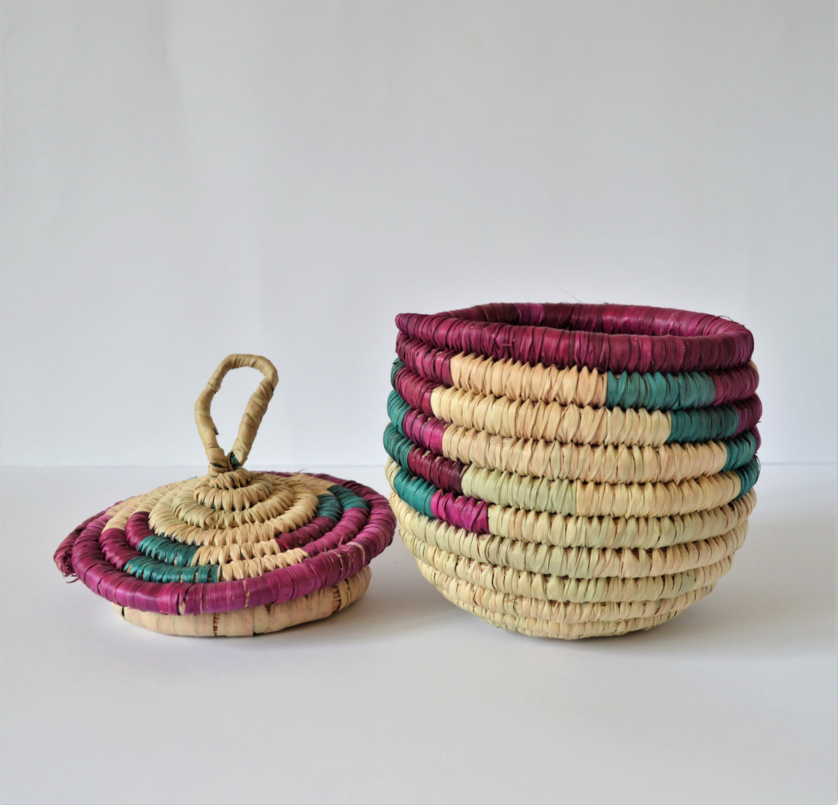 1970s Vintage Handcrafted Coiled Yarn Basket