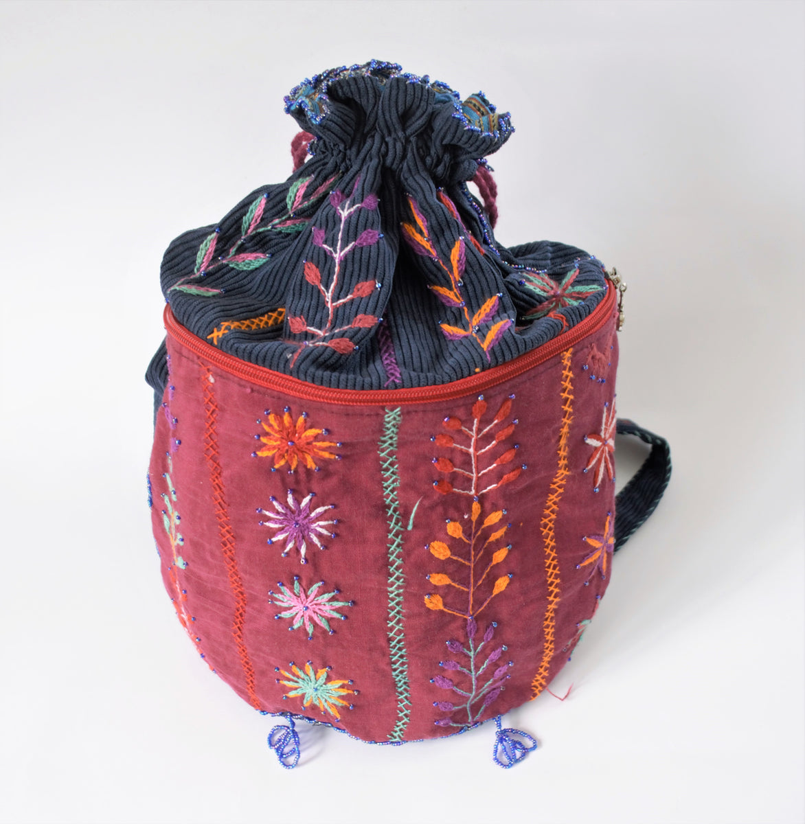 Drawstring boho backpack, Blue embroidered bag, Red sack, Gym, Yoga, Leaves  fabric, Zero waste, Eco, Flowers, Indian purse, Indian, Tribal – Omar  Handmade