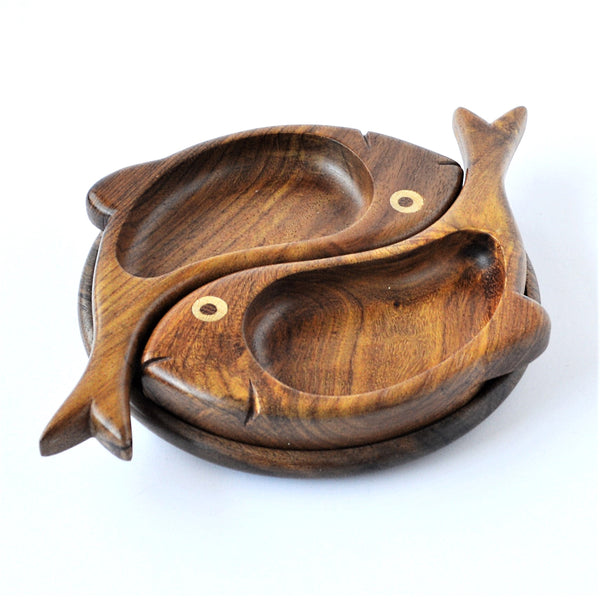 Hand-carved 2 fish platter, snack plate, jewelry plate