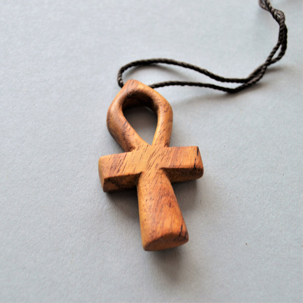 Wooden Ankh key pendant necklace