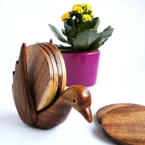 Hand-carved BIRD coaster set