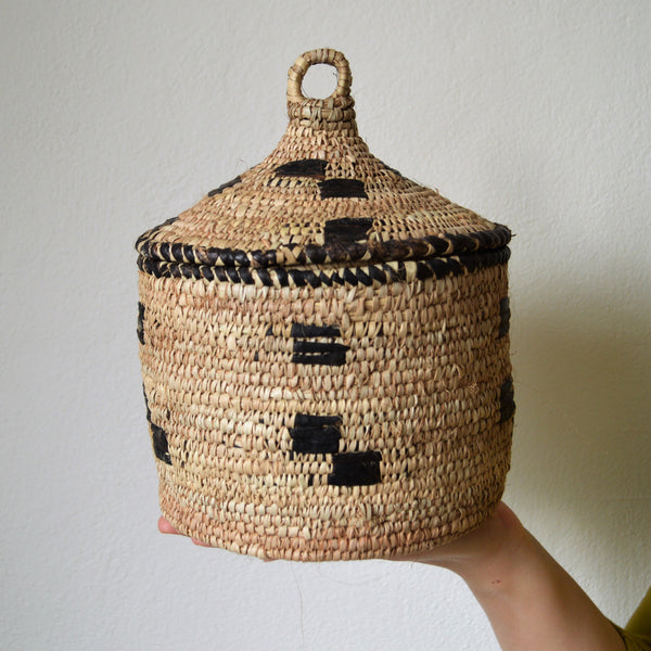 Unique Hand woven straw and leather basket