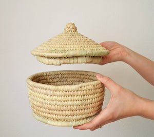 Woven straw basket with a lid, Egyptian palm basket