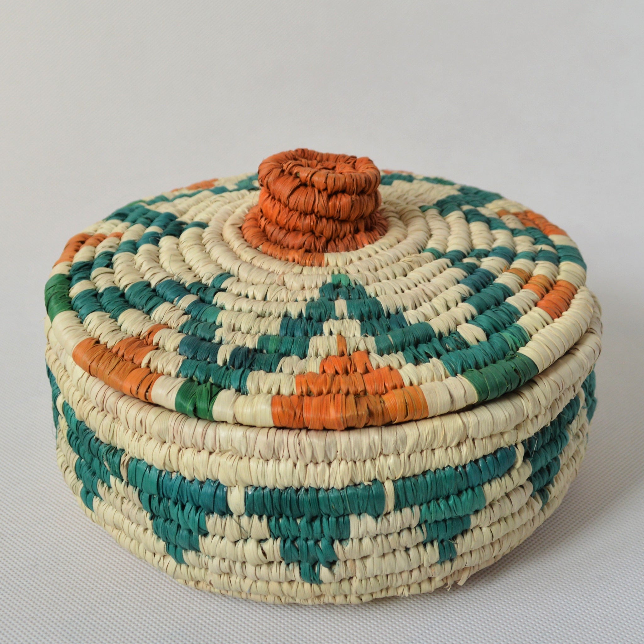 Egyptian fruit woven basket with a lid, sustainable palm straw Eco friendly gift