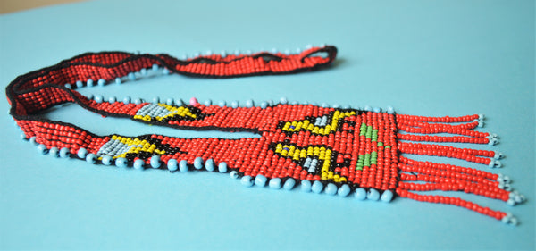 Bohemian beaded necklace love birds, Red boho necklace