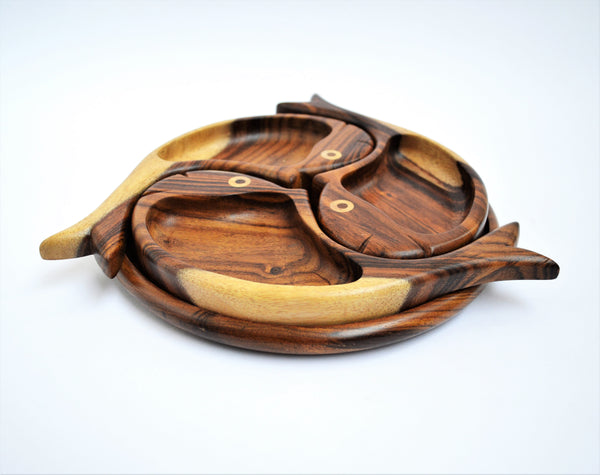 3 fish wooden decor plate, nuts tray, catchall