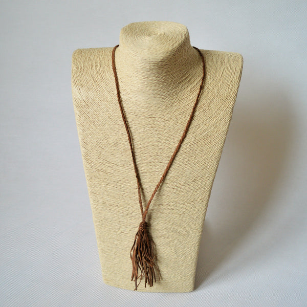 Leather tassel necklace, Braided leather necklace