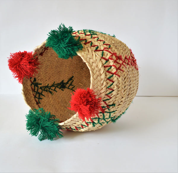 Handmade belly basket, Embroidered woven basket