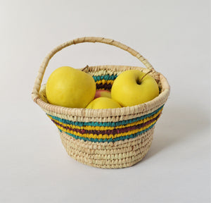 Fruit basket with handle, Organic straw bowl from Egyptian palm leaves
