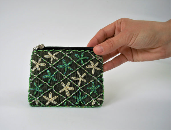 Green embroidered purse