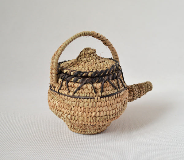 Woven straw teapot decor palm leaves with leather