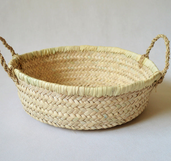 Hand woven Egyptian storage flat round basket - Large size