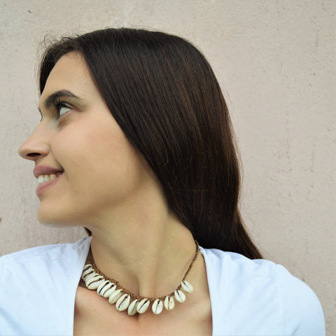 Cowrie shell choker, Leather necklace