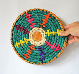 Unique woven Trivet, Nubian wall Decor, Leather and wicker