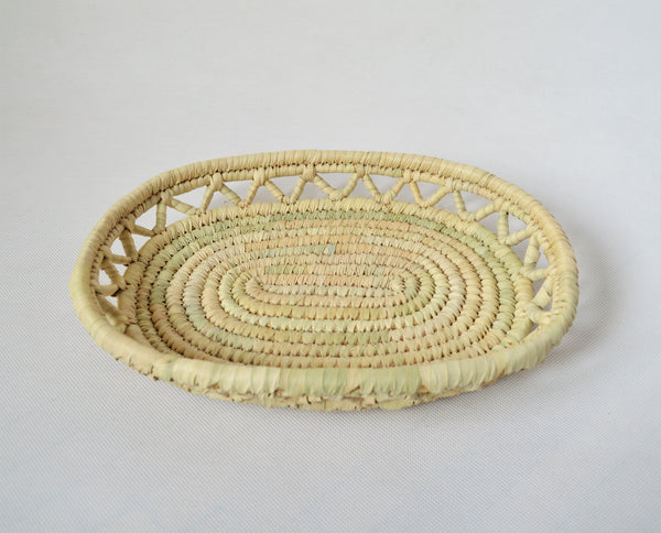 Hand woven bread basket, Boho platter, Egyptian palm baskets