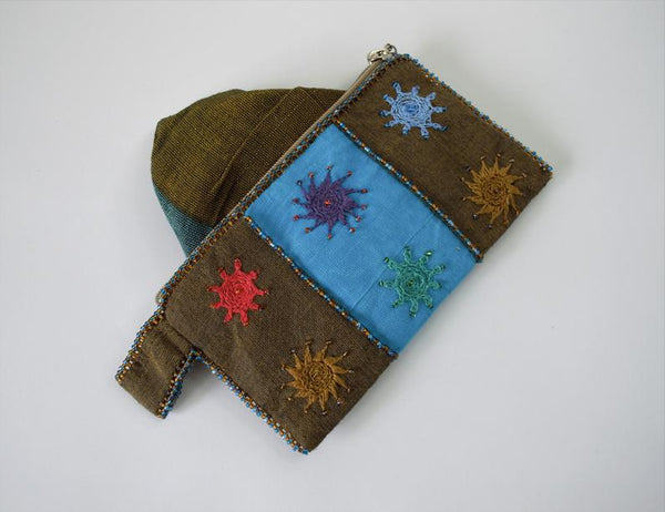 Blue Hand embroidered purse, Beaded, Egypt purse